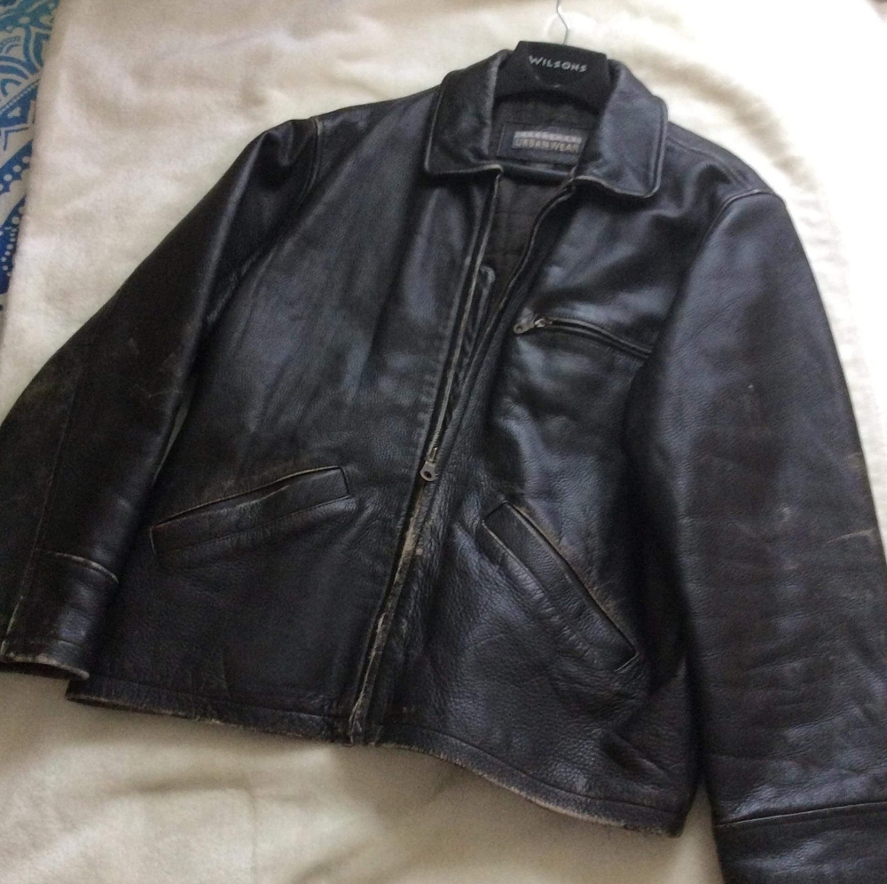 Structure Urban Wear Men's Distressed Black Leather Jacket size Large